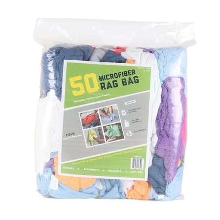 Monarch Microfiber Rag Bag of 50 - Assorted Colors - 12x12 MRB50